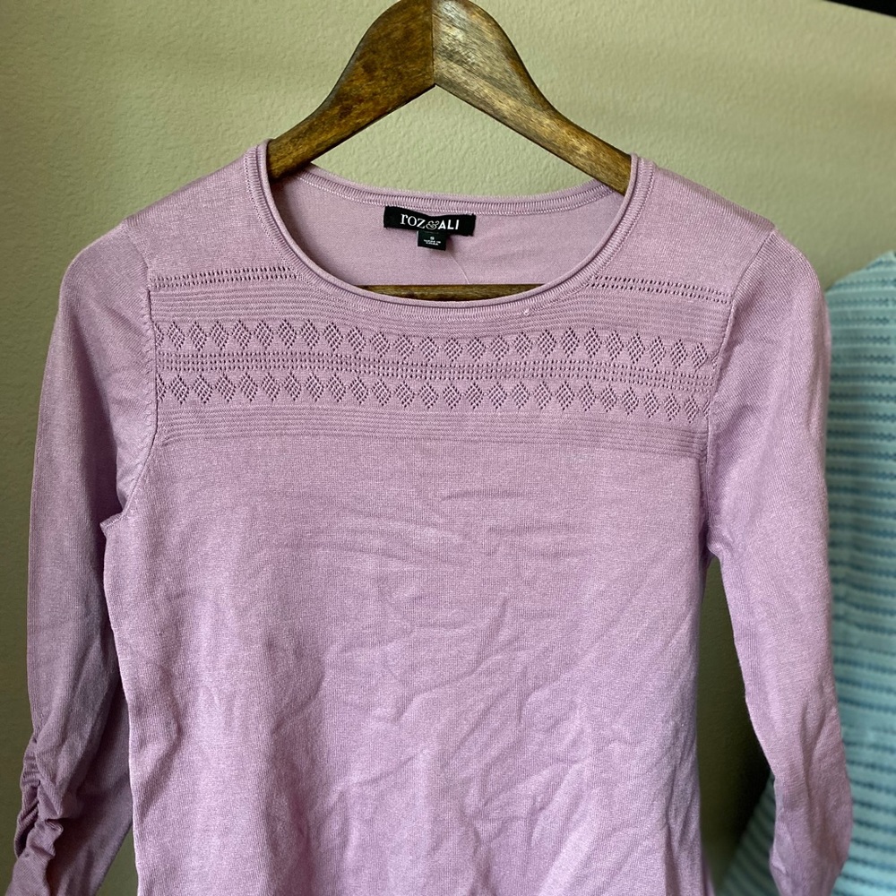 Lavender Dress Sweater with Ruched Sleeves
